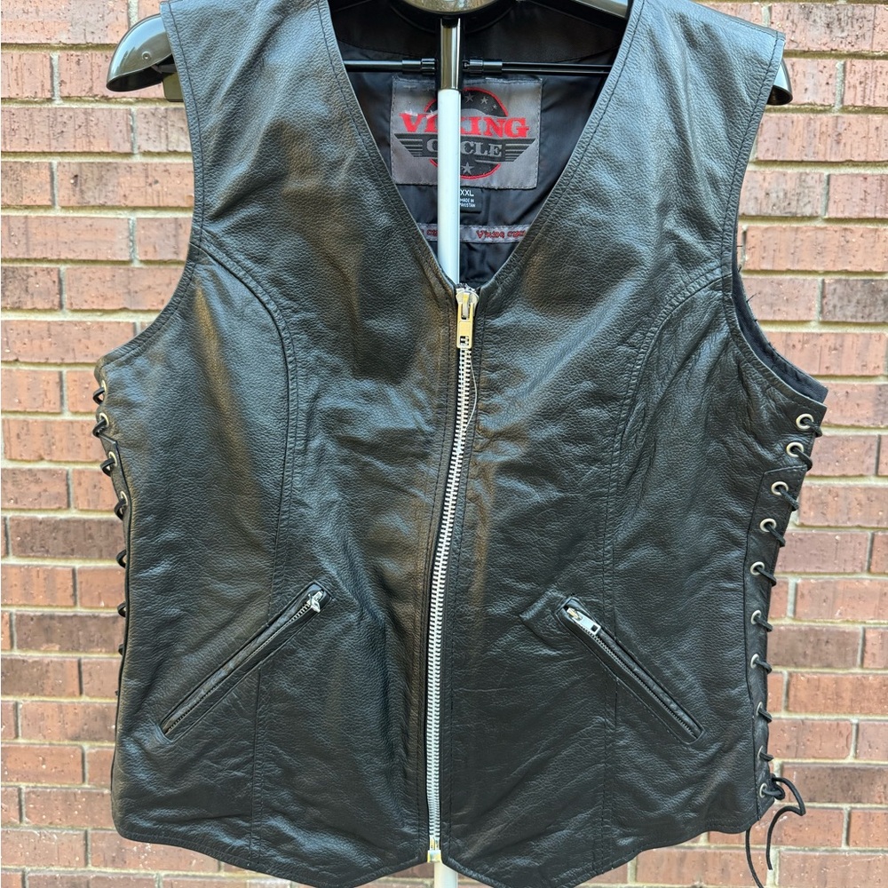 Viking Cycle Haughty Motorcycle Vest Genuine Cowhide Leather Black Womens XXL